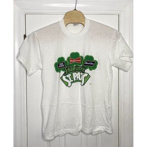 Vintage Stony Creek Shamrock St Pats Bud T-Shirt White XL USA Single Stitch‎